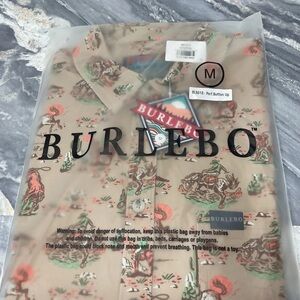 BURLEBO Polo Shirt Men's Medium Performance Golf Cowboy Western Horse Cactus NEW
